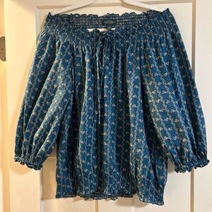 Ralph Lauren Blue Floral Off-Shoulder Blouse